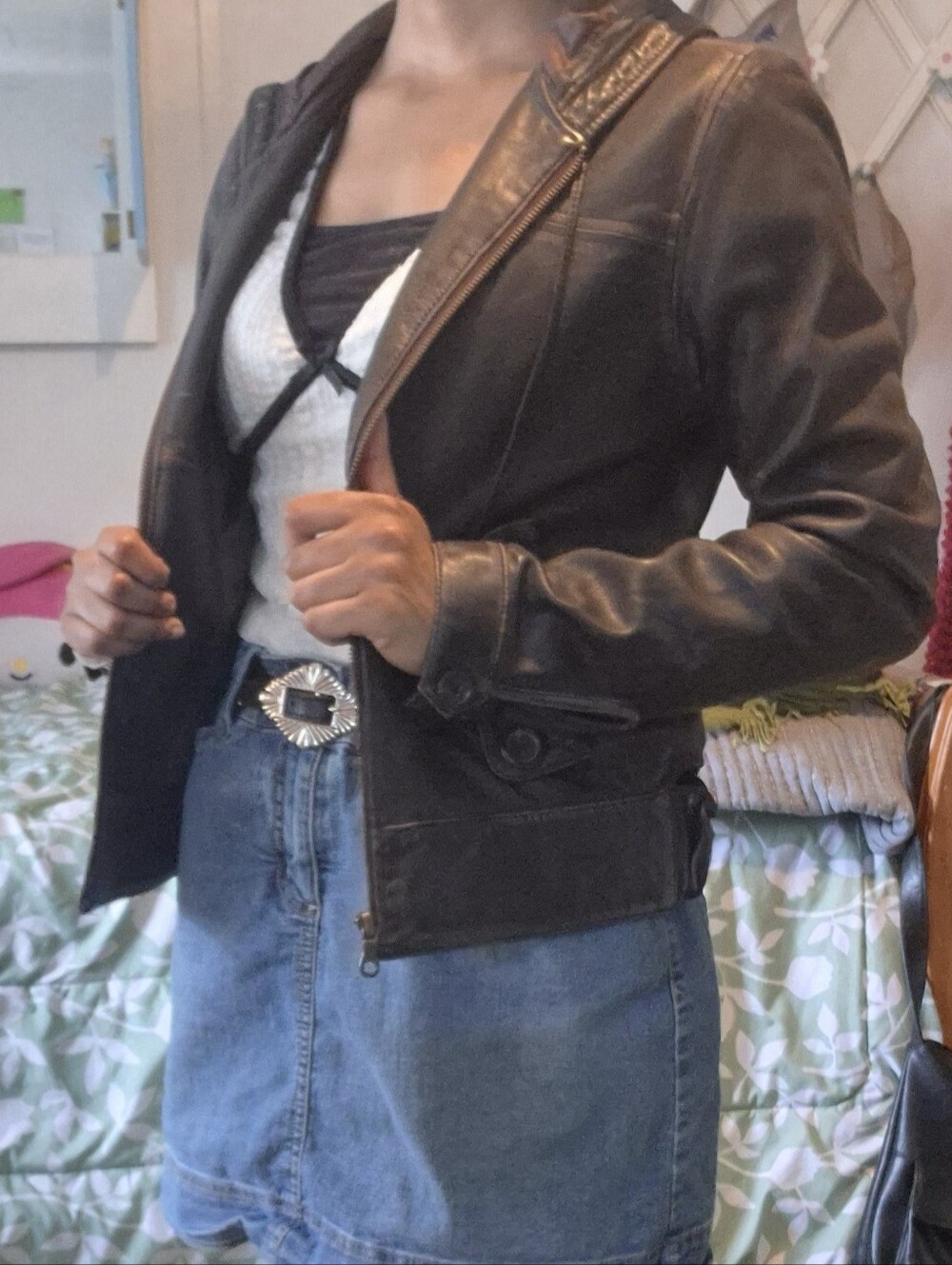 1990s vintage OLD NAVY genuine leather jacket with hoodie